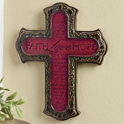 Faith, Hope, and Love Cross Wall Plaque