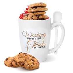 Working with You is a Gift Golden Bistro Mug and Cookies