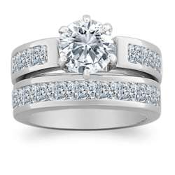 Solitaire and Channel Set Cubic Zirconia Wedding Ring Set