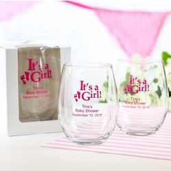 Personalized Baby Shower Stemless Wine Glasses