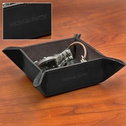 Personalized Black Leather Snap Valet Tray