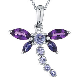 Amethyst and Tanzanite Dragonfly Pendant Necklace