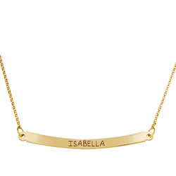Gold Over Sterling Curved Bar Name Necklace