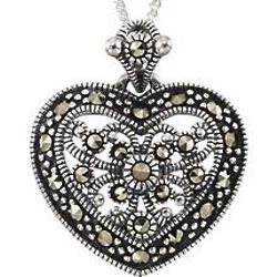 Marcasite Filigree Heart Necklace in Sterling Silver