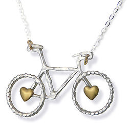 Sterling Silver Bicycle Pendant with Brass Hearts