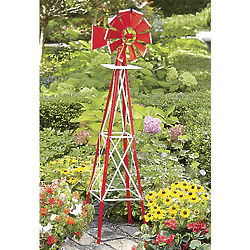 Red and White Garden Decor Windmill