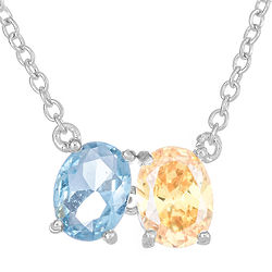 2 Stone Oval Birthstone Silver Necklace