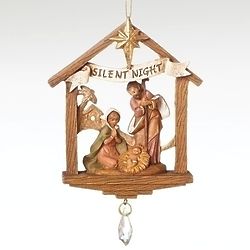 Holy Family Stable Ornament with Drop Crystal