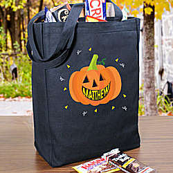 Personalized Smiling Pumpkin Trick or Treat Black Tote