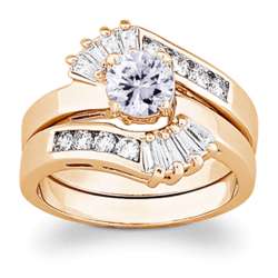Gold Plated Cubic Zirconia and Baguette Wedding Ring Set