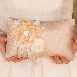 Chic Burlap and Lace Ring Pillow