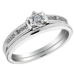 Sterling Silver Diamond Engagement Ring and Wedding Band Set