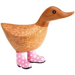 Handcarved Duckling with Spotted Pink Wellies