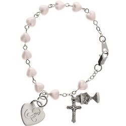 Pink Heart Communion Bracelet with Sterling Silver Charms