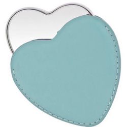 Personalized Silver Heart Shaped Mirror in Blue Leatherette Pouch