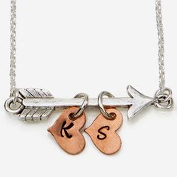 Personalized Pewter Arrow Necklace with Stamped Copper Heat