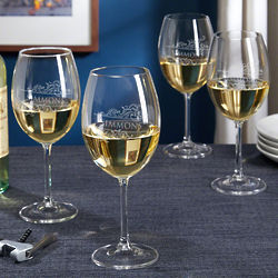 4 Personalized Livingston Etched Wine Glasses