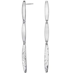 Hammered and Satin Drop Earrings in Sterling Silver
