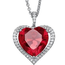 Lab-Created Ruby & Lab-Created White Sapphire Heart Pendant