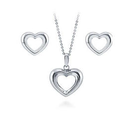Sterling Silver Open Heart Fashion Earrings and Pendant