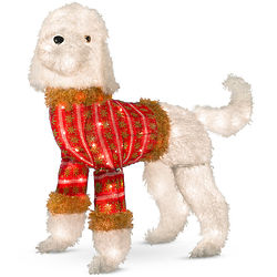 Lighted Tinsel Dog with Sweater Outdoor Christmas Decoration