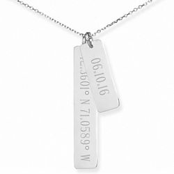 Happy Anniversary Custom Coordinate & Date Silver Bar Necklace