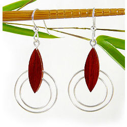 Contemporary Wood and Silver Circle Earrings