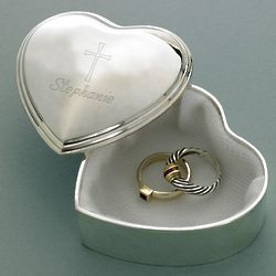 Inspirational Heart Trinket Box with Engraved Cross