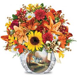 Thomas Kinkade Lighted Autumn Bouquet and Crystal Vase