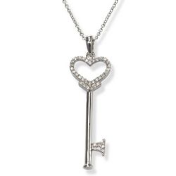 Open Diamond Heart Key Promise Necklace in 14 Karat White Gold