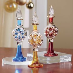 3 Handcrafted Mouth-Blown Glass Perfume Bottles