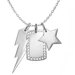 Silver Star, Thunder Bolt, and Dog Tag Mixed Charm Necklace