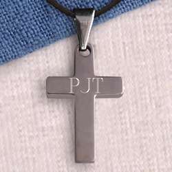 Engraved Simple Stainless Steel Cross Necklace