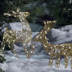 LED-Lighted Gold Deer Statues
