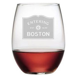 4 Entering Boston Stemless Wine Glasses