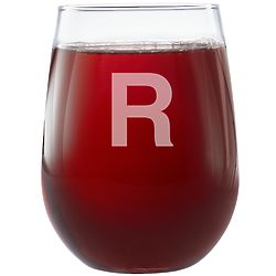 Personalized Classic Single Initial Monogram Stemless Wine Glass