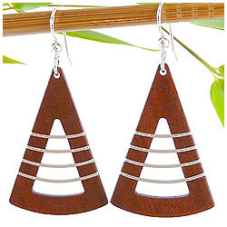Contemporary Wood and Silver Fan Earrings