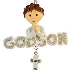 Personalized Godson Christmas Ornament with Dangling Cross