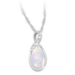 Heaven's Embrace Diamond and Created Opal Remembrance Necklace