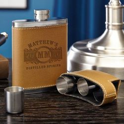 Marquee Leather Wrapped Flask with Shot Glasses