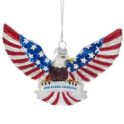 God Bless America Patriotic Eagle Glass Ornament