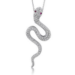 CZ and Sterling Silver Snake Pendant and Necklace