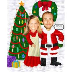 Merry Christmas Couple Caricature from Photos