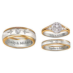 Personalized Forever In Faith His and Hers Diamond Wedding Rings