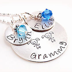Grandma's Personalized Hand Stamped Silver Birthstone Necklace