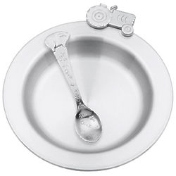 Engraveable Pewter Tractor Dish and Spoon Set