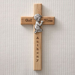 Personalized Wall Cross with Praying Boy