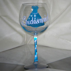 Hand Painted Teal Bridesmaid Dress Wine Glass