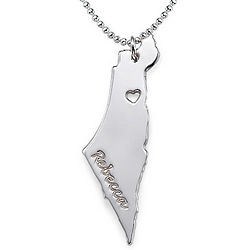 Engraved Israel Shaped Necklace in Sterling Silver