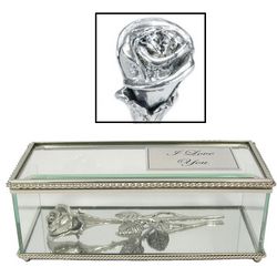 Silver Kissing Rose in Glass Case